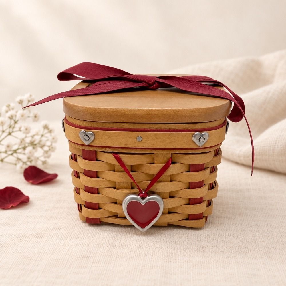 Longaberger Sweetest Gift 4x4 Basket Heart Tie Lid Liner Protector